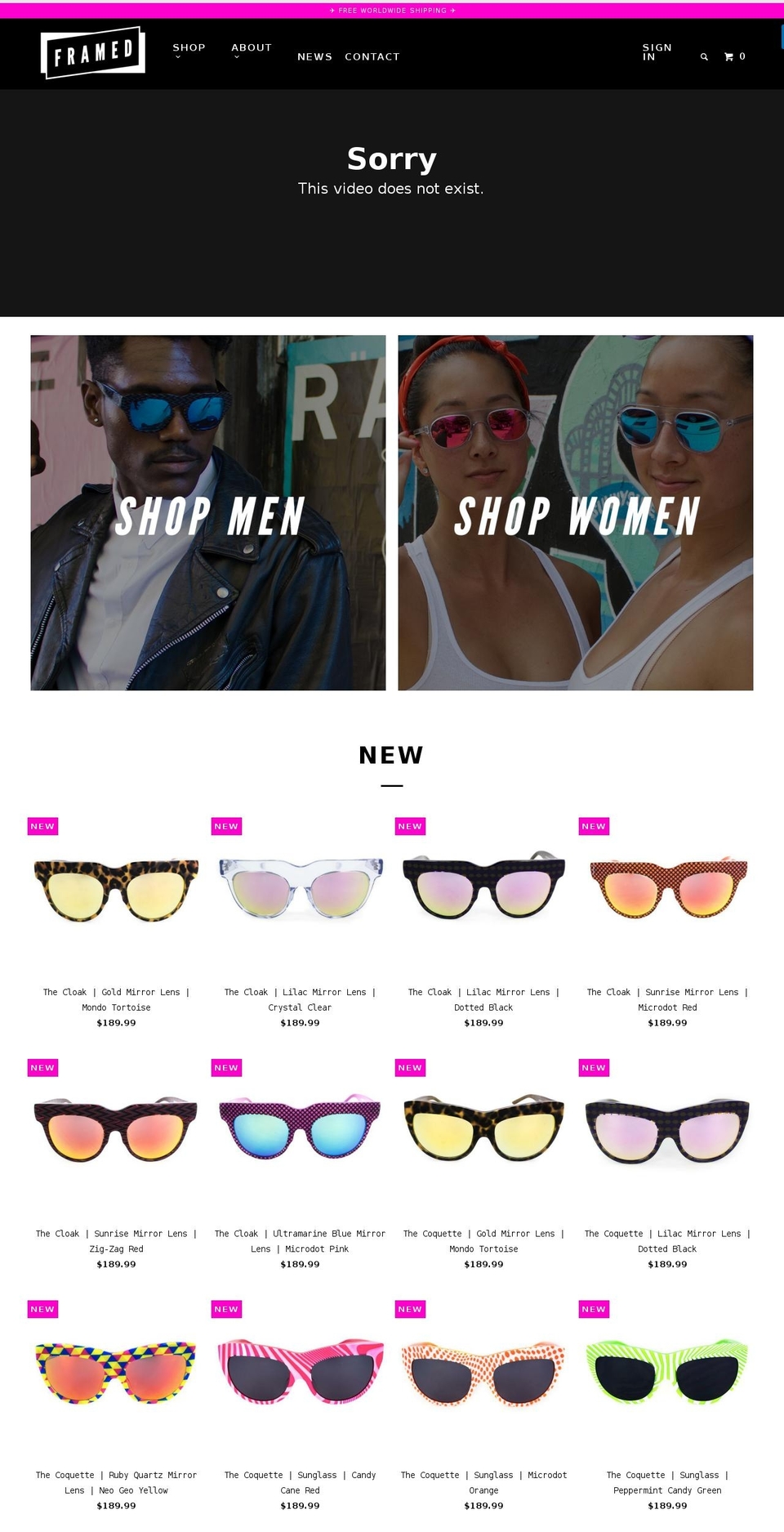 framed-eyewear.com shopify website screenshot