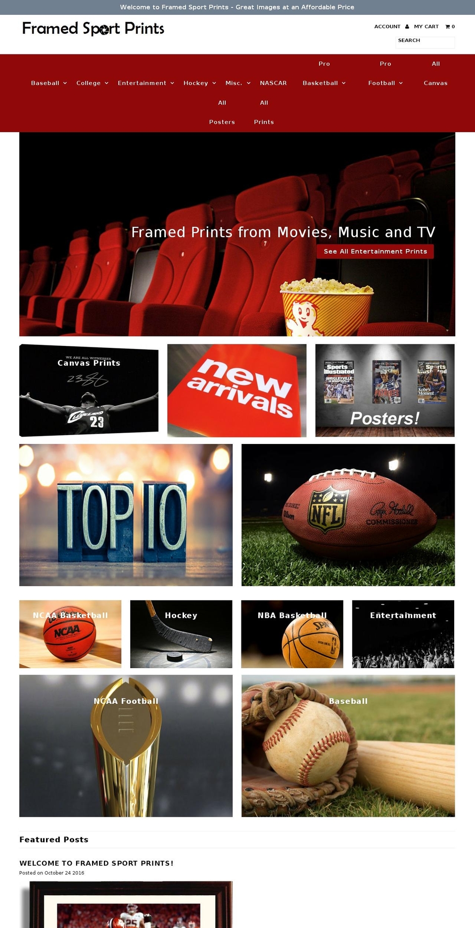 framedsportprints.com shopify website screenshot