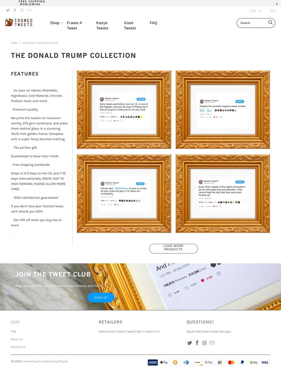 Editorial Shopify theme site example framedtrumptweets.com