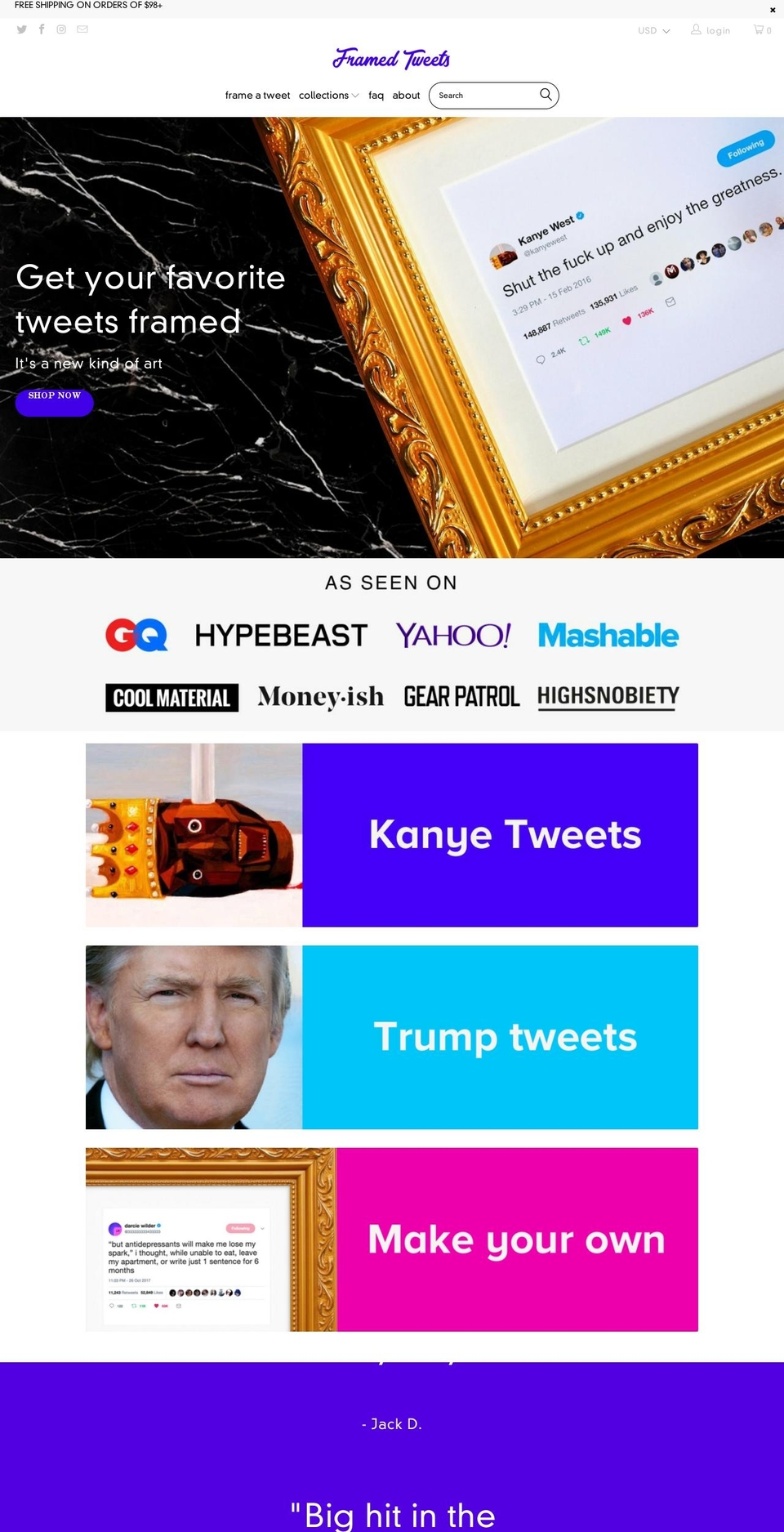 framedtweets.com — Shopify storefront screenshot