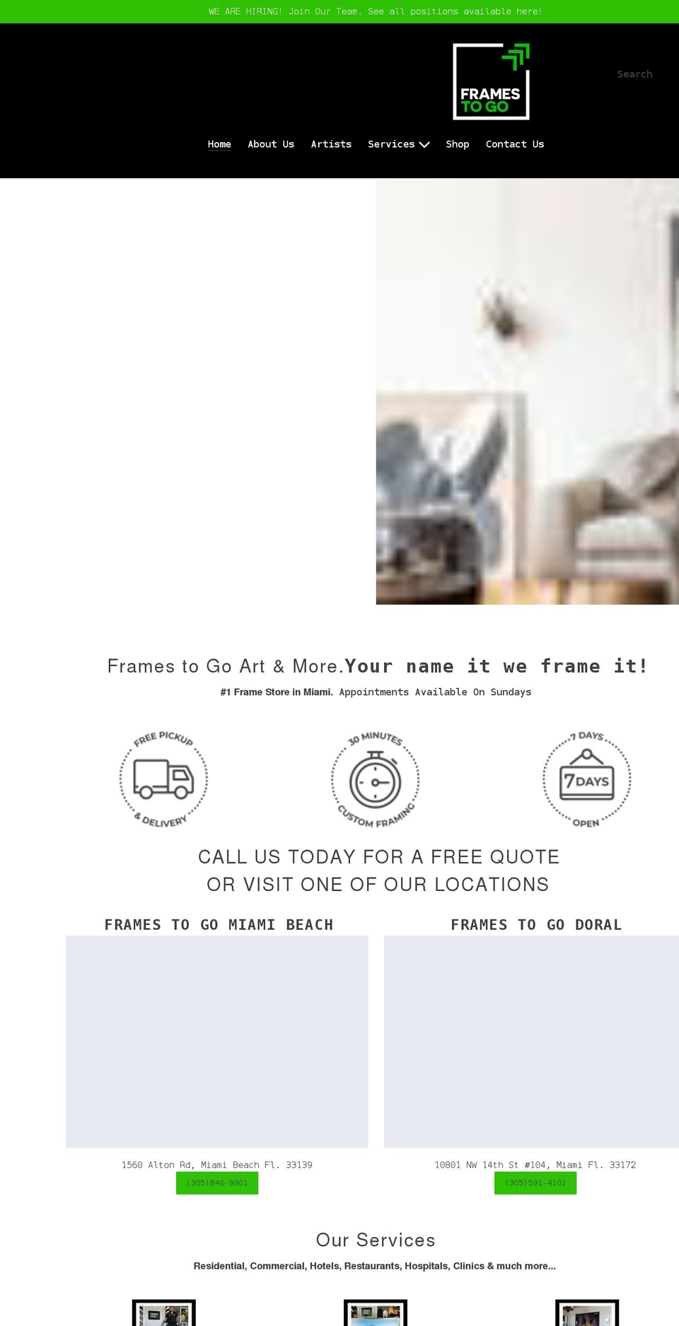 framestogomiami.com shopify website screenshot