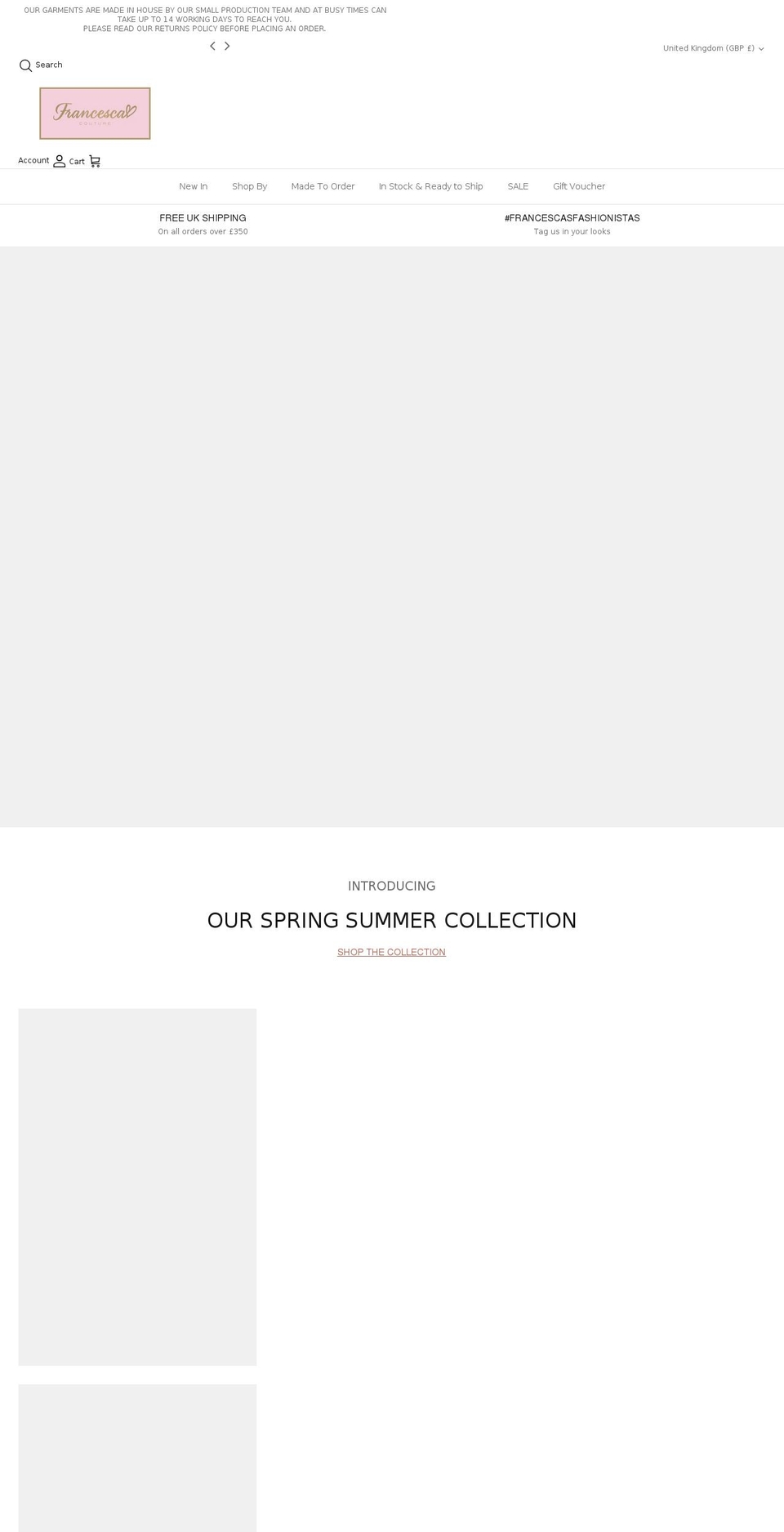 francescacouture.co.uk shopify website screenshot