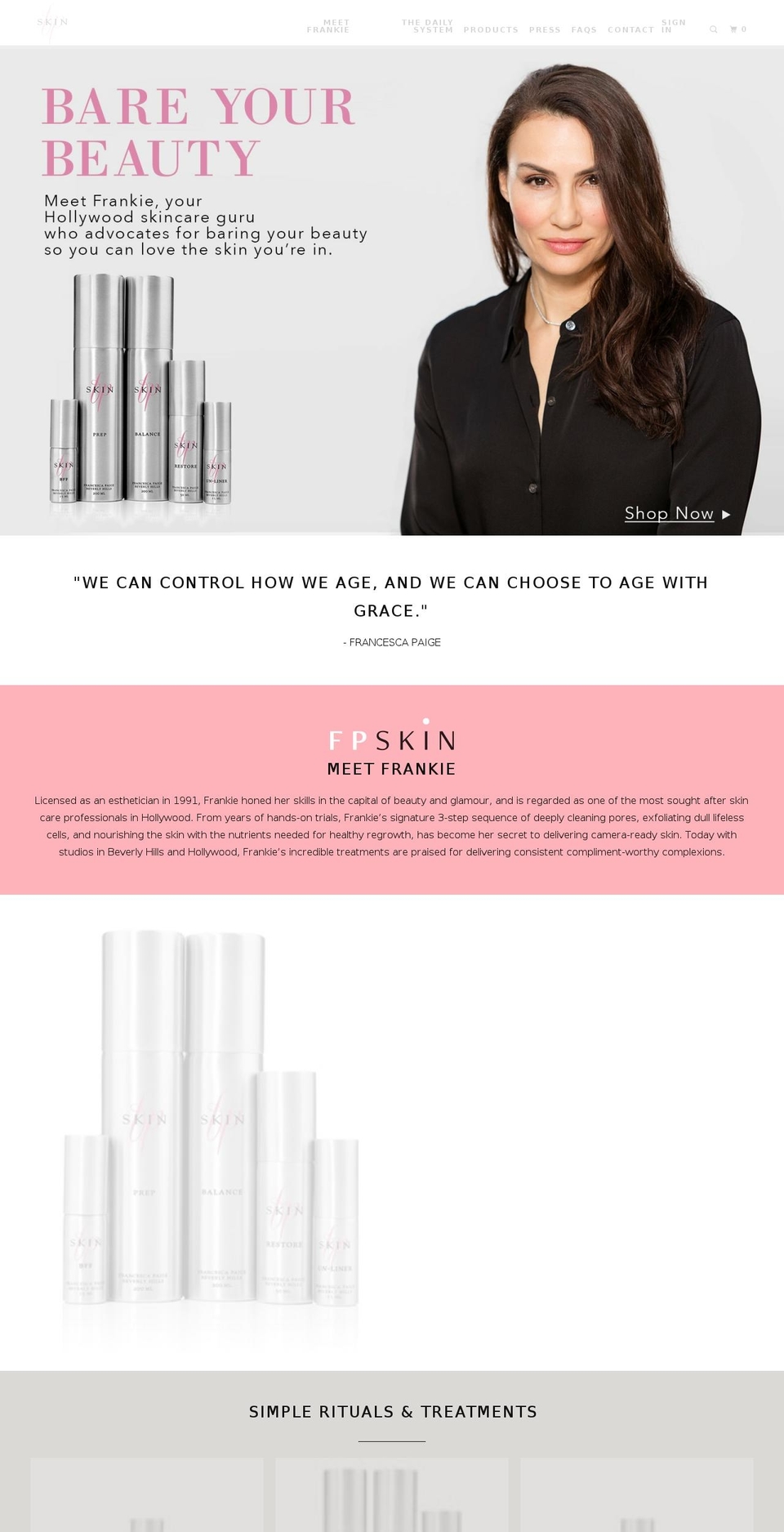 francescapaigeskin.com — Shopify storefront screenshot