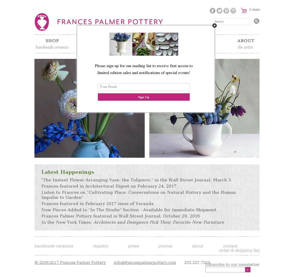 francespalmerpottery.com shopify website screenshot
