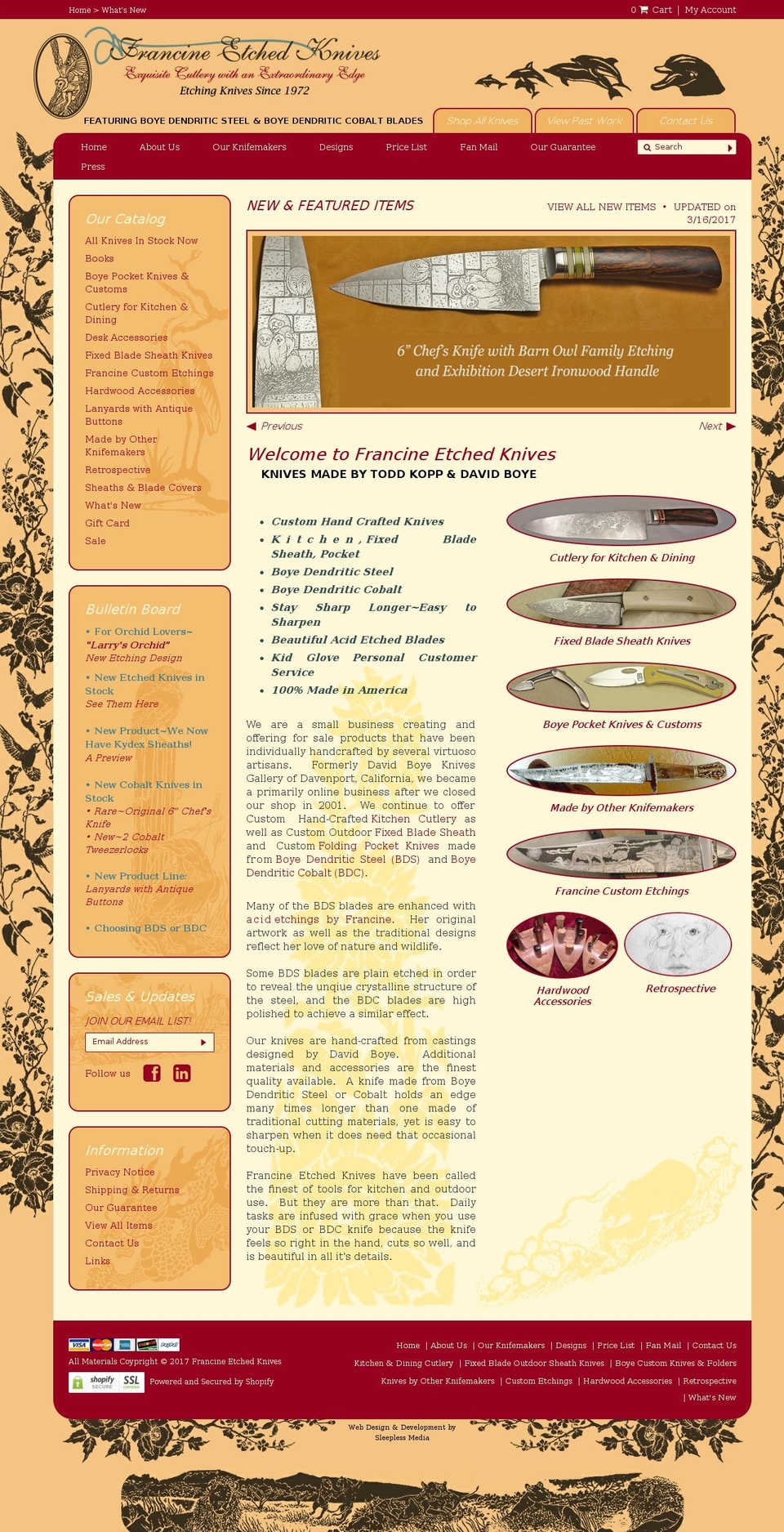 francineetchedknives.com shopify website screenshot