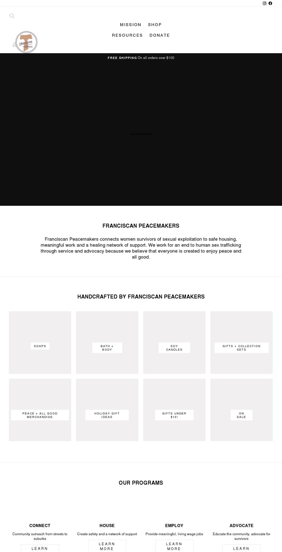 franciscanpeacemakers.org shopify website screenshot