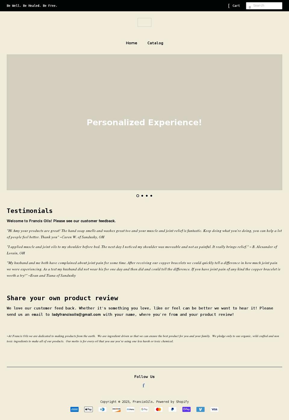 francisoils.com shopify website screenshot