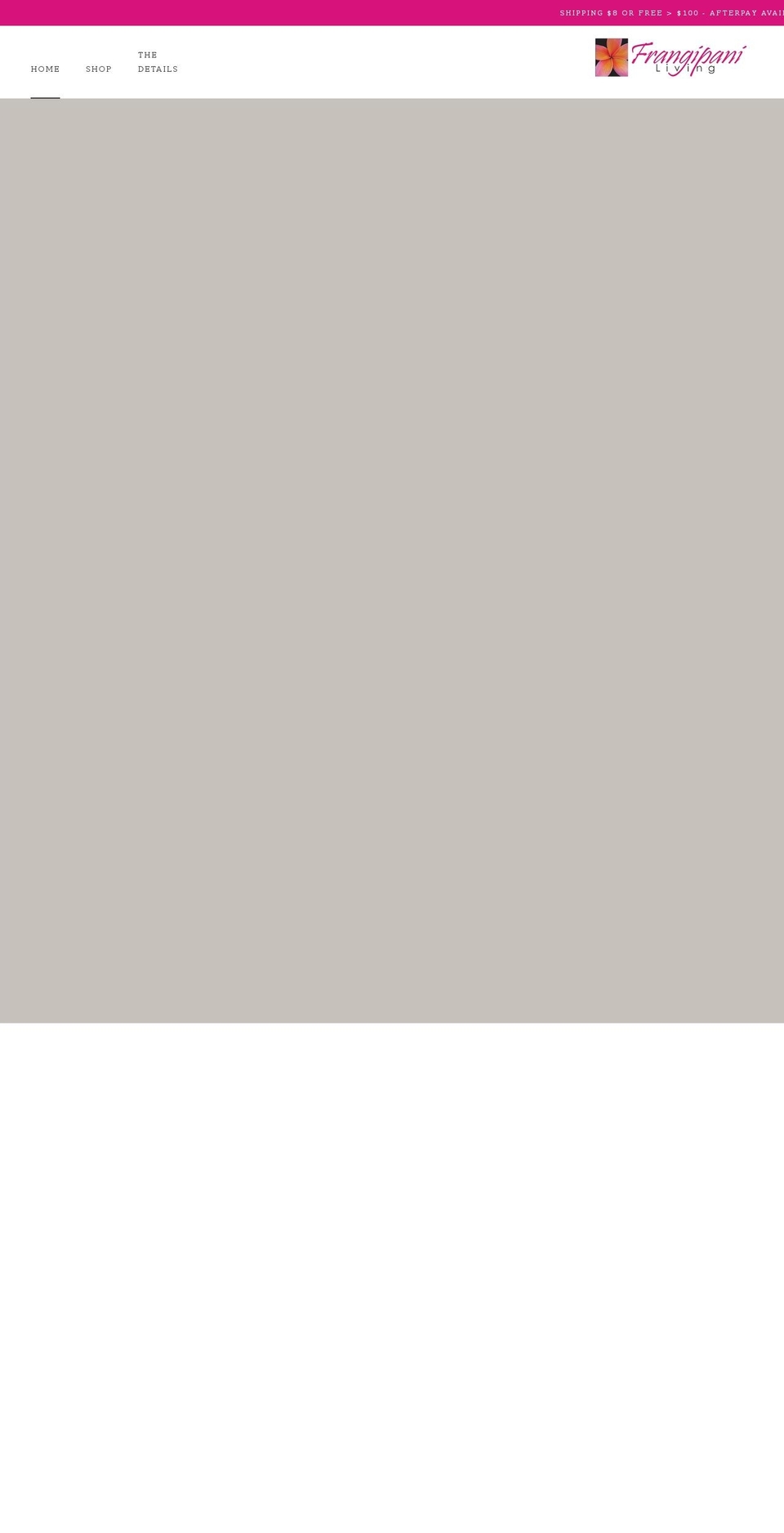 frangipaniliving.com.au shopify website screenshot