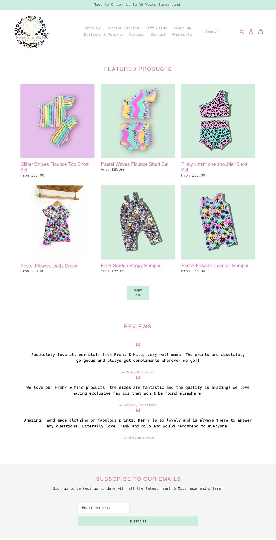 frankandmilo.co.uk shopify website screenshot