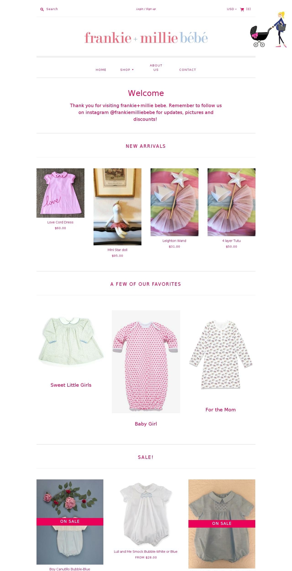 frankieandmilliebebe.com — Shopify storefront screenshot