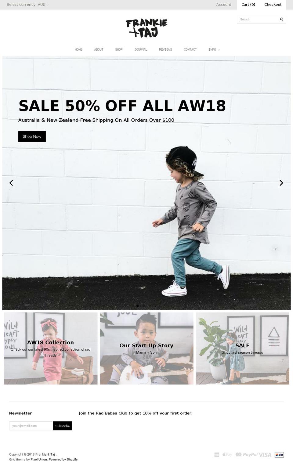 frankieandtaj.com.au shopify website screenshot
