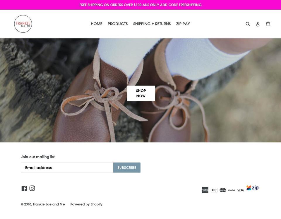 frankiejaeandme.com — Shopify storefront screenshot