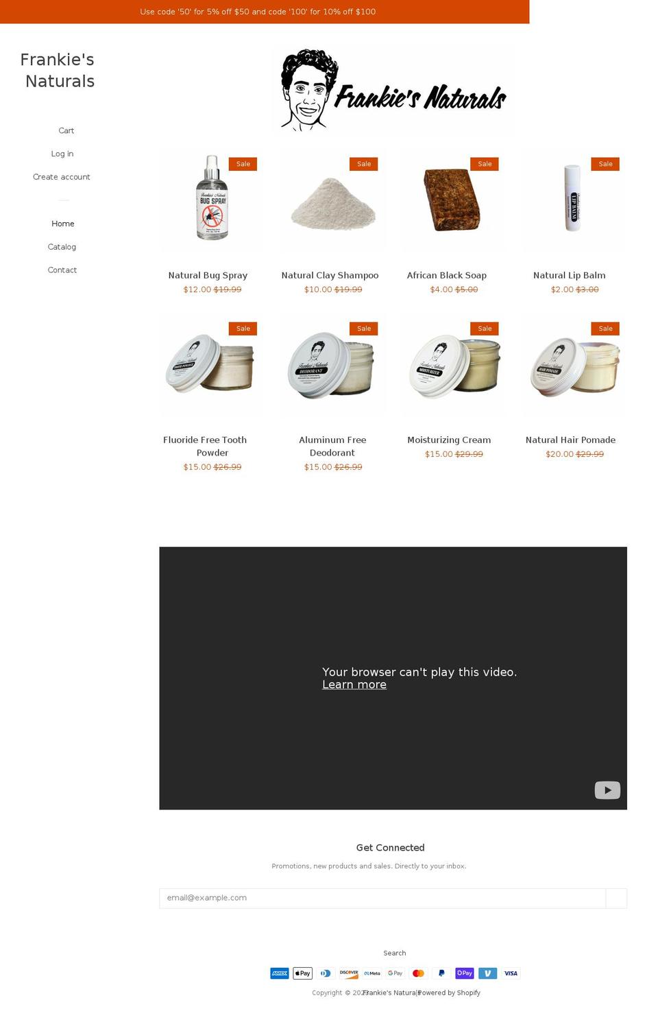 frankiesnaturals.com shopify website screenshot