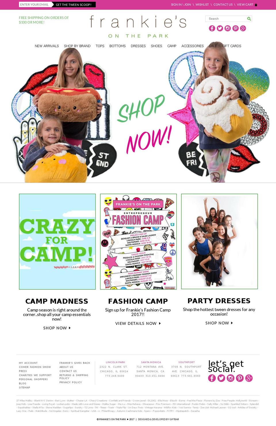 frankiesonthepark.com shopify website screenshot