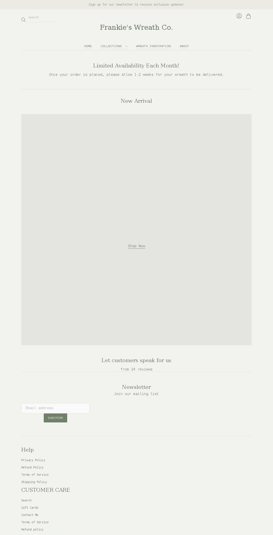 frankieswreathco.com shopify website screenshot