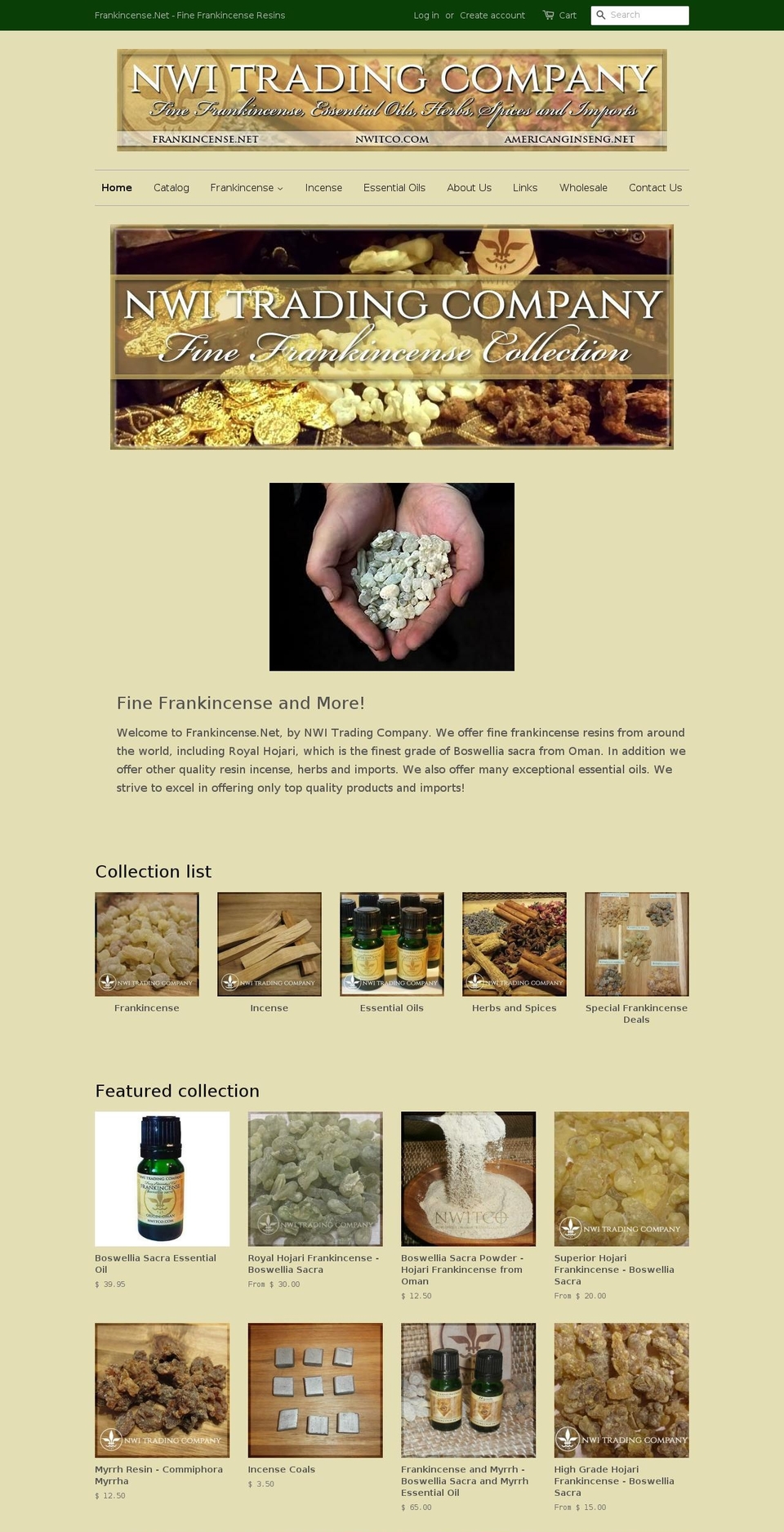 frankincense.net shopify website screenshot