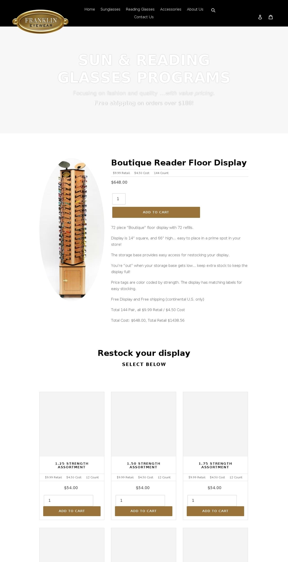 franklineyewear.com shopify website screenshot