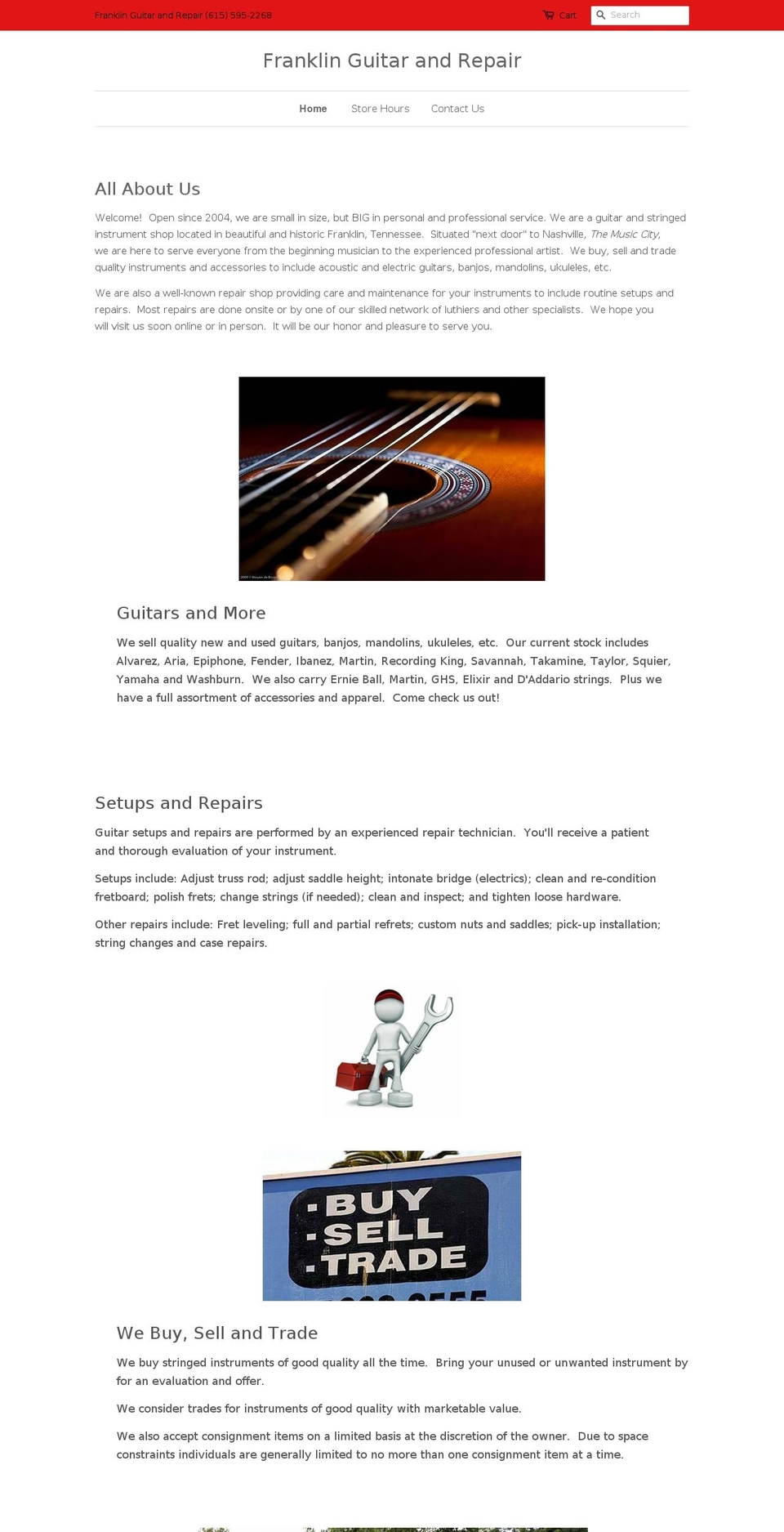 franklinguitarandrepair.com shopify website screenshot