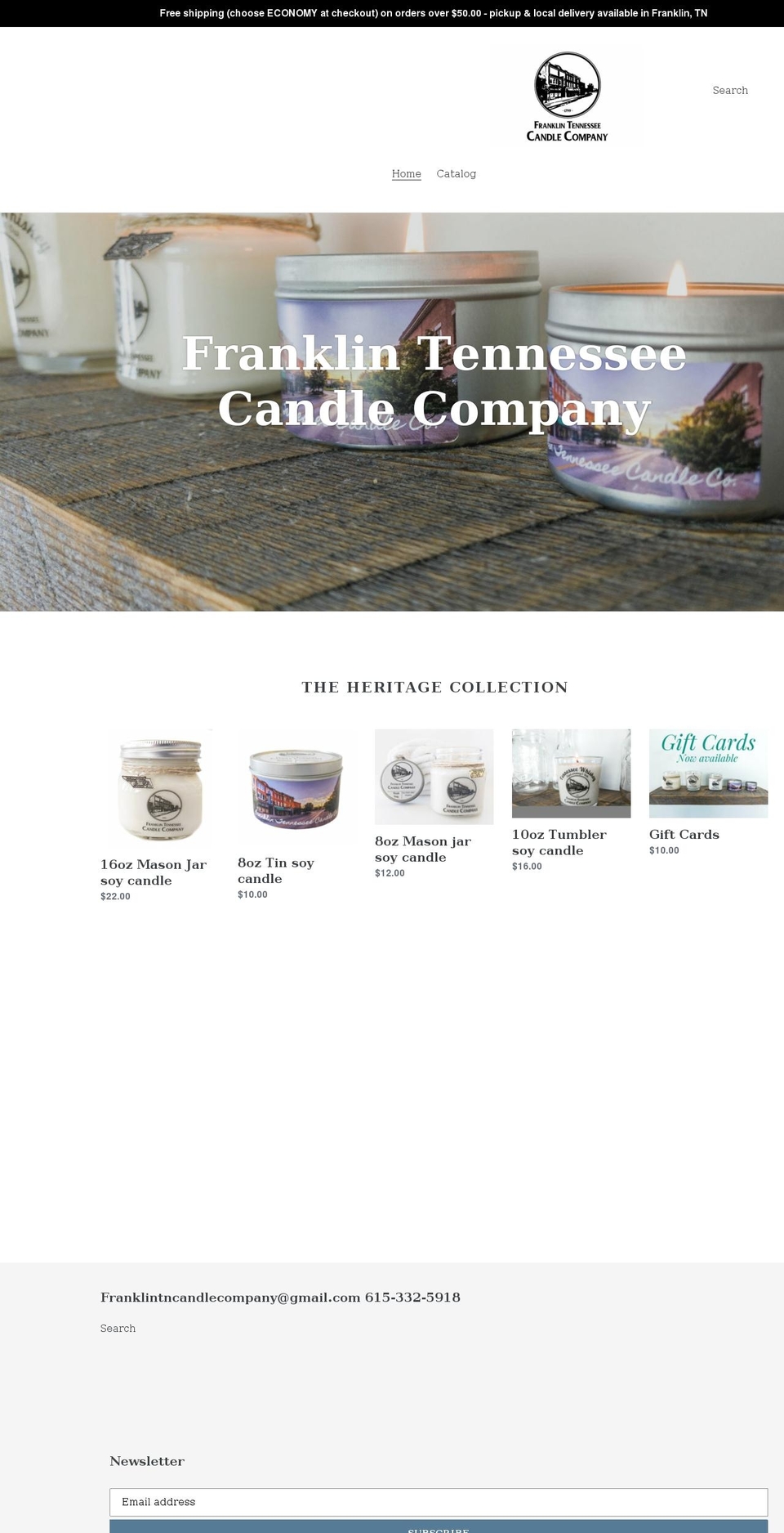 franklintennesseecandlecompany.com shopify website screenshot