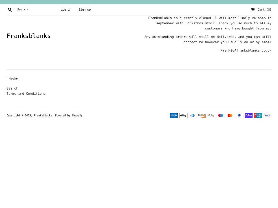 franksblanks.co.uk shopify website screenshot