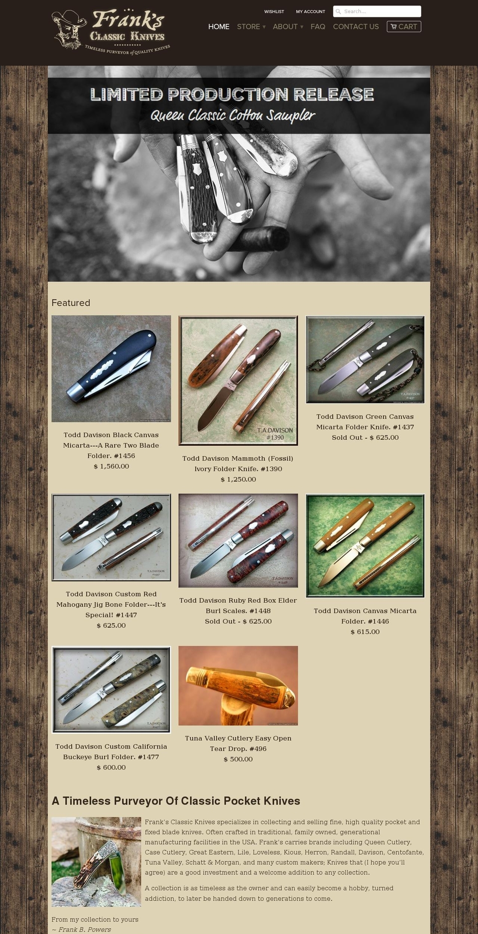 franksclassicknives.com shopify website screenshot