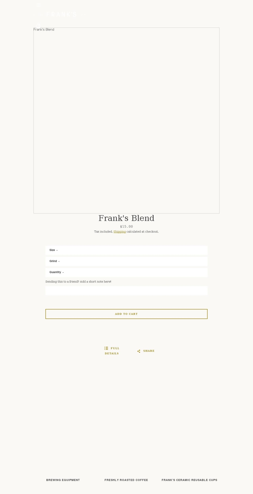 frankscoffee.co.nz shopify website screenshot