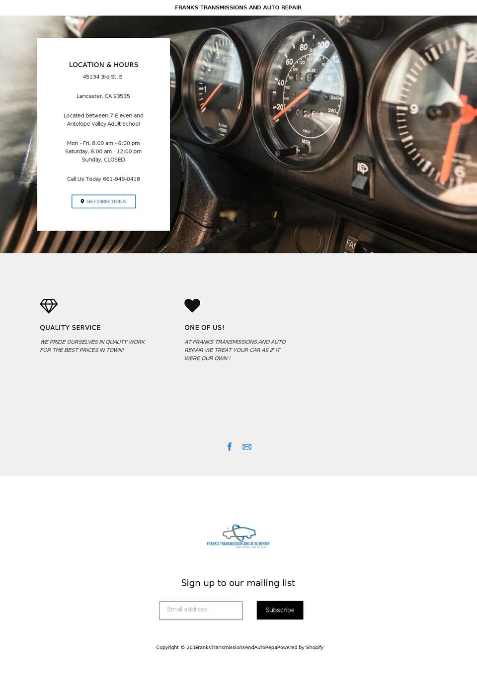 frankstransmissionsautorepair.com — Shopify storefront screenshot