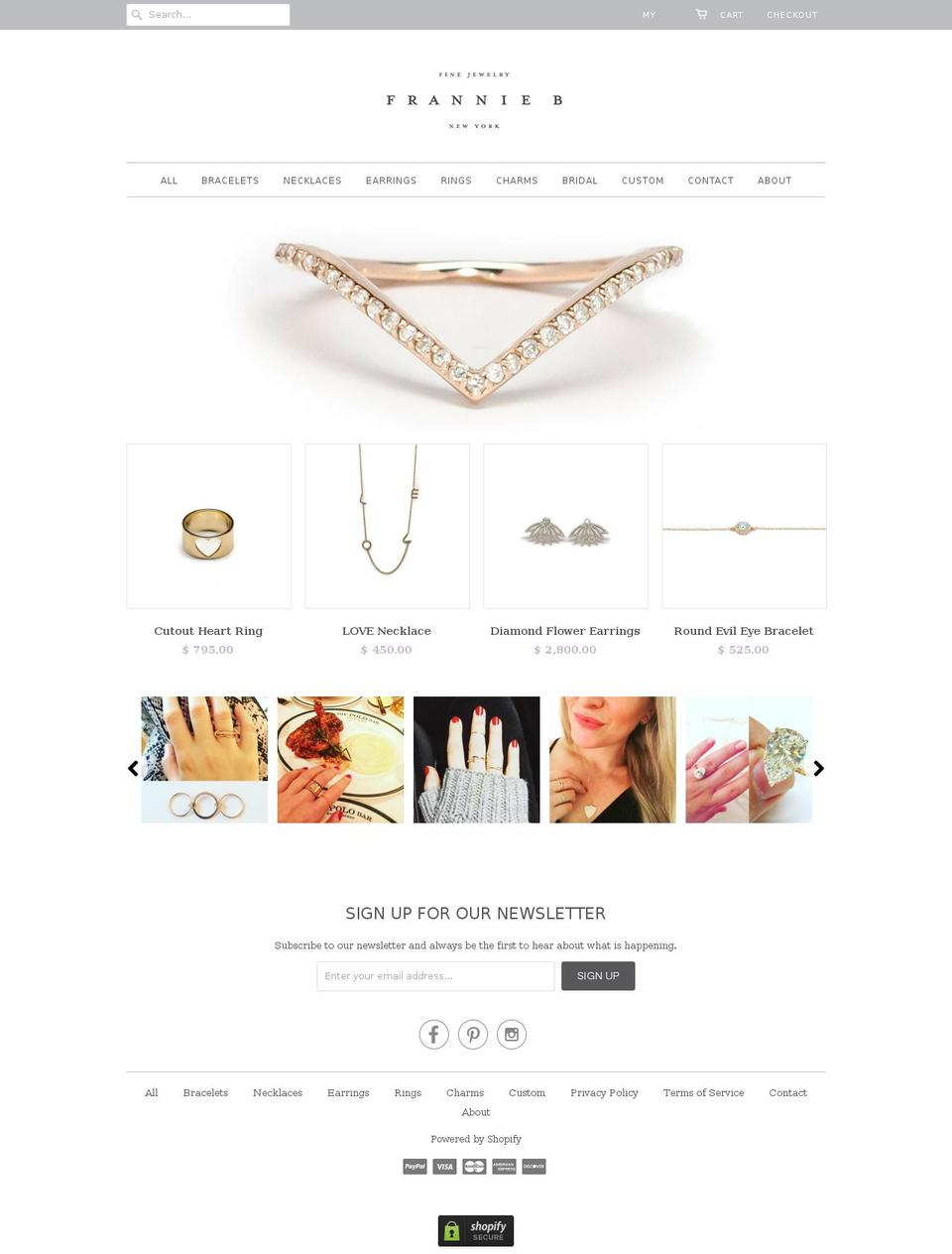 franniebjewelry.com shopify website screenshot