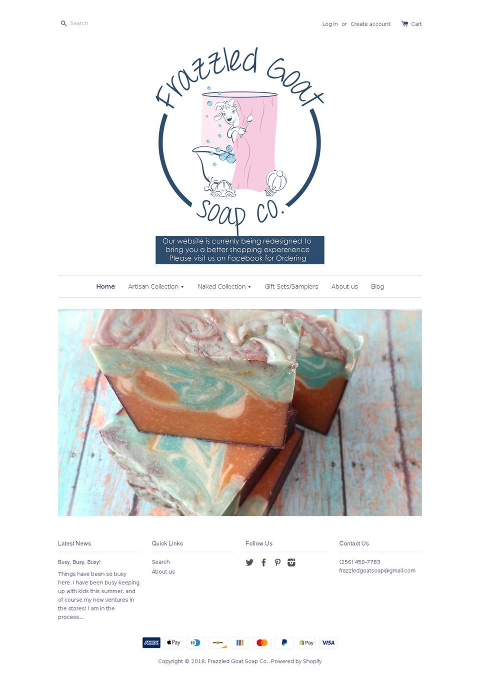 frazzledgoatsoap.com — Shopify storefront screenshot