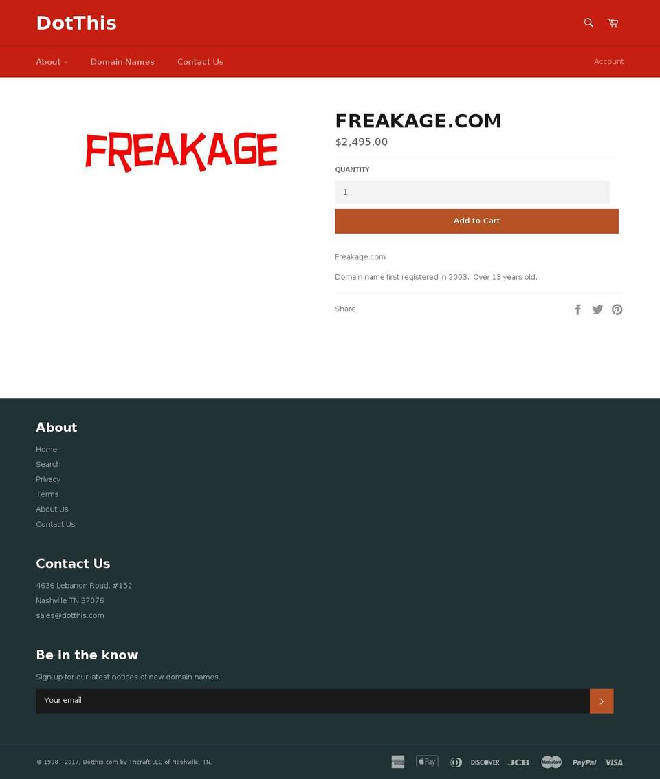 freakage.com shopify website screenshot
