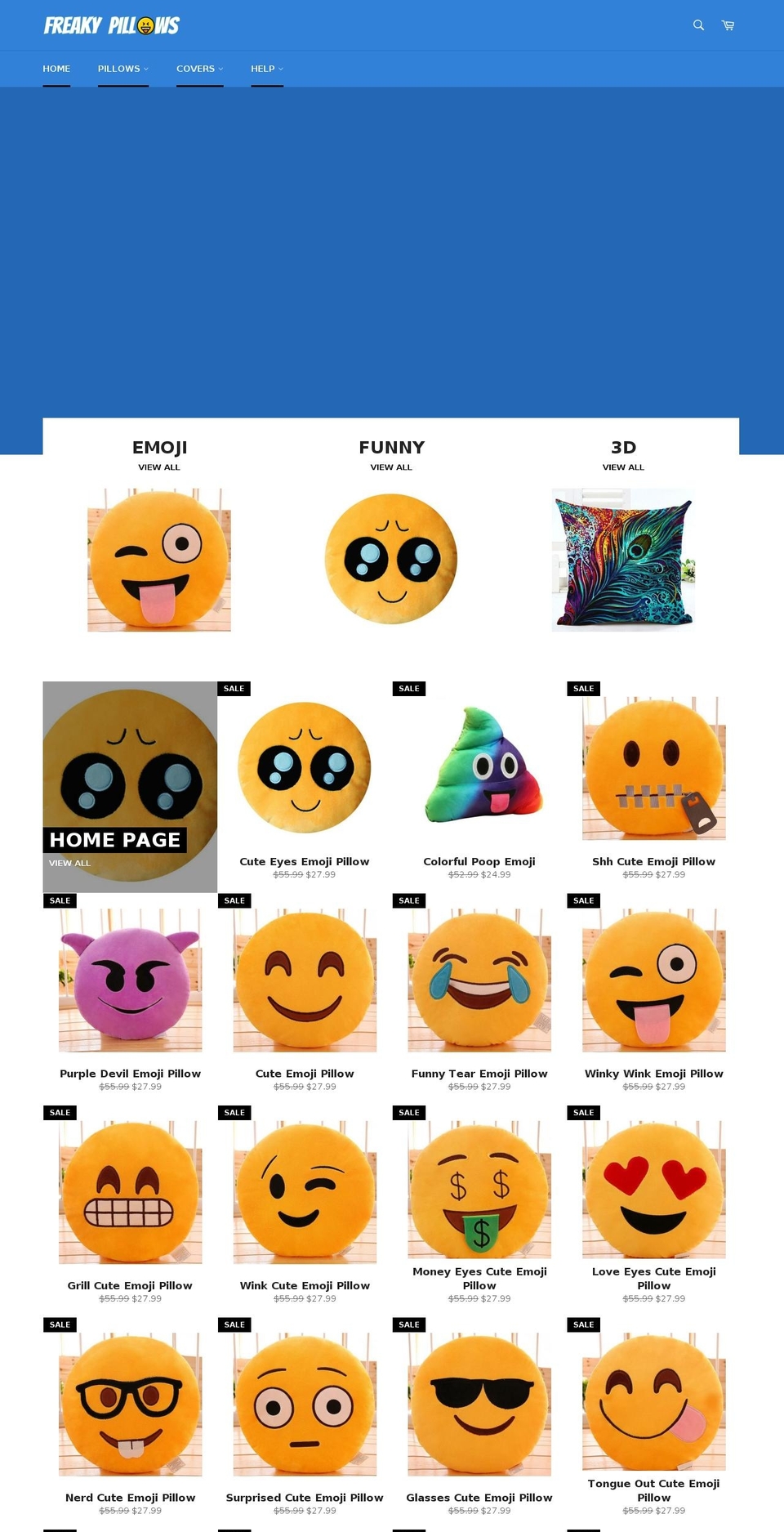 freakypillows.com — Shopify storefront screenshot