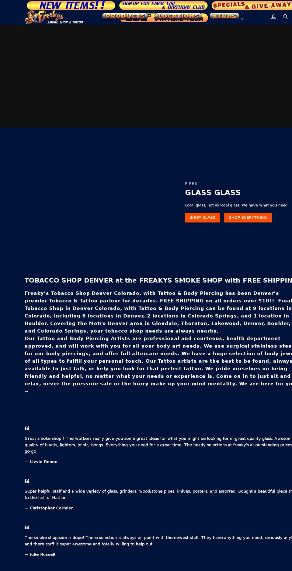 freakyssmokeshop.com — Shopify storefront screenshot
