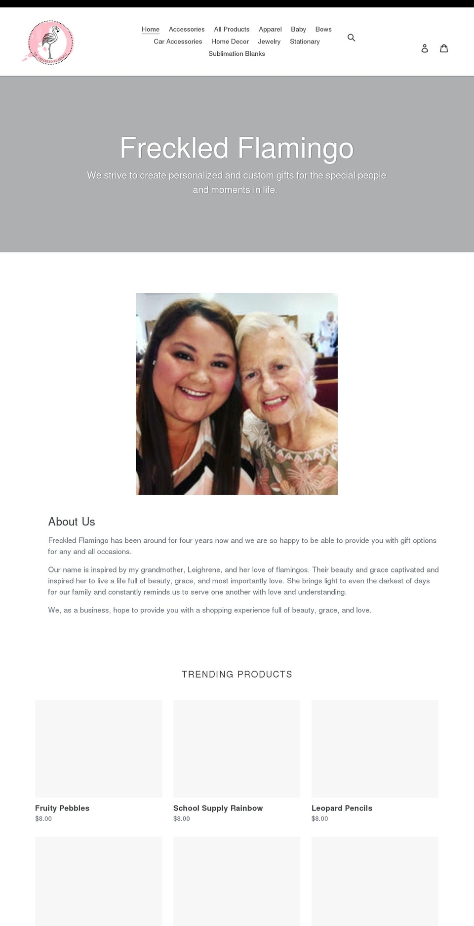 freckledflamingo.net shopify website screenshot