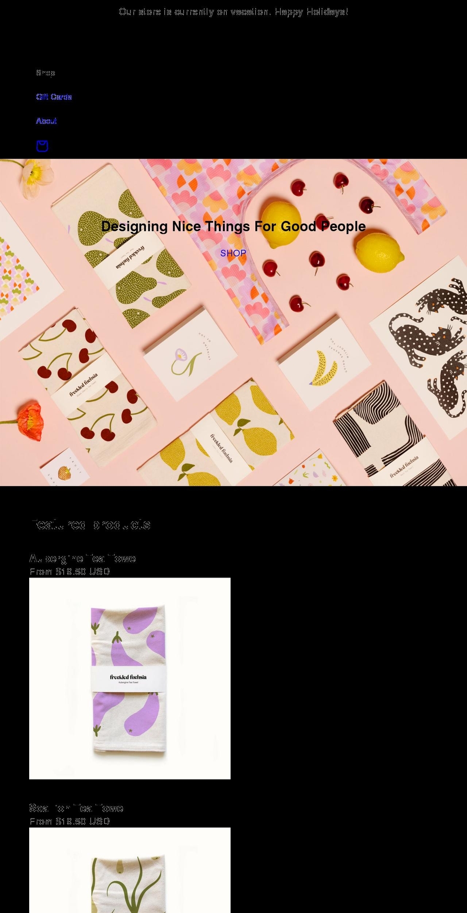 freckledfuchsia.com shopify website screenshot