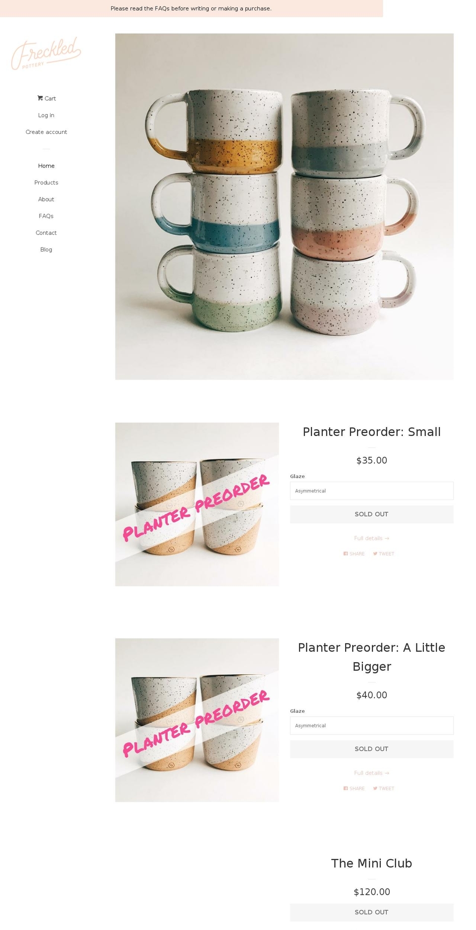 freckledpottery.com — Shopify storefront screenshot