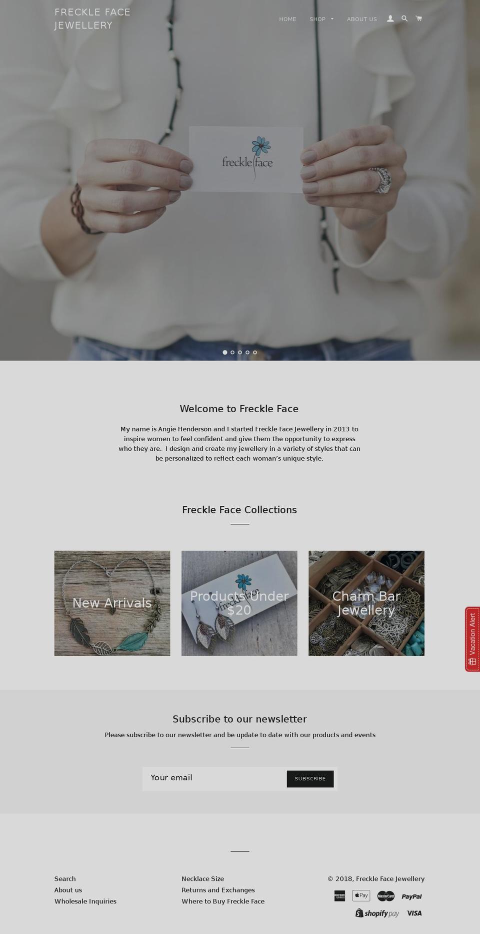 frecklefacejewellery.com — Shopify storefront screenshot