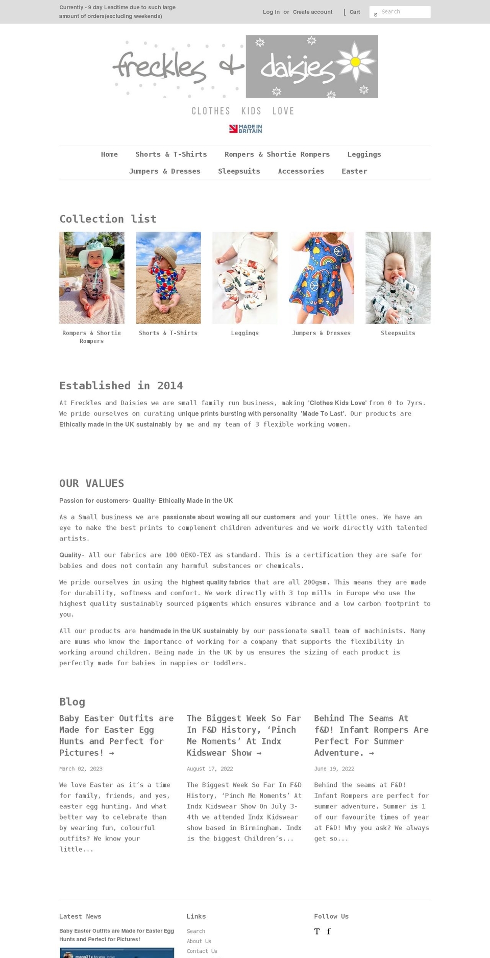 frecklesanddaisies.com shopify website screenshot