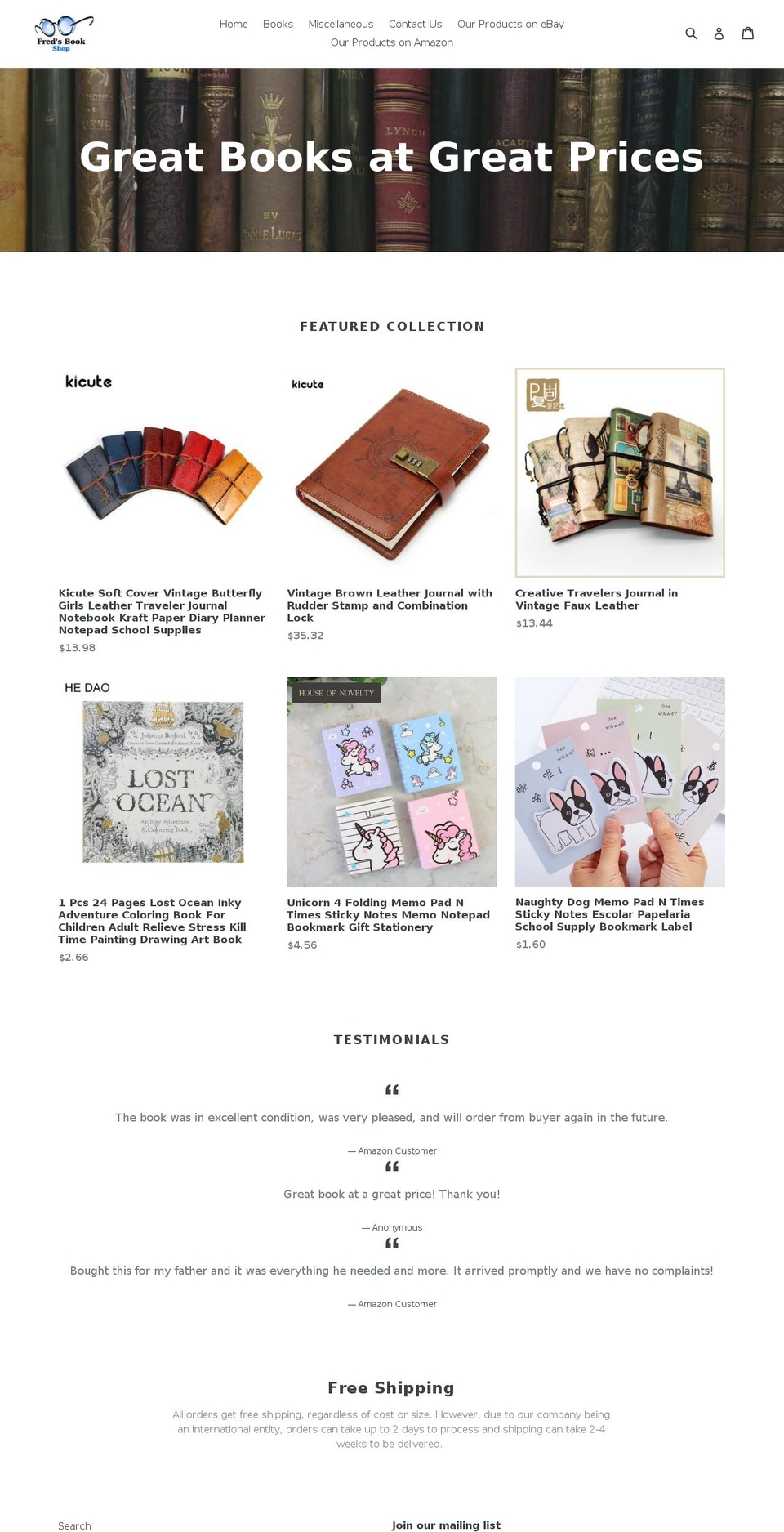fredsbookshop.com — Shopify storefront screenshot