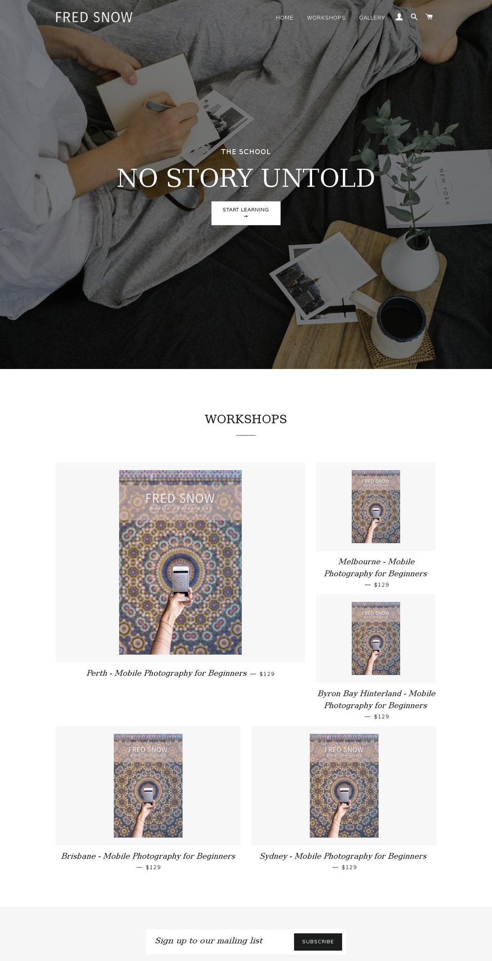 fredsnowschool.com — Shopify storefront screenshot