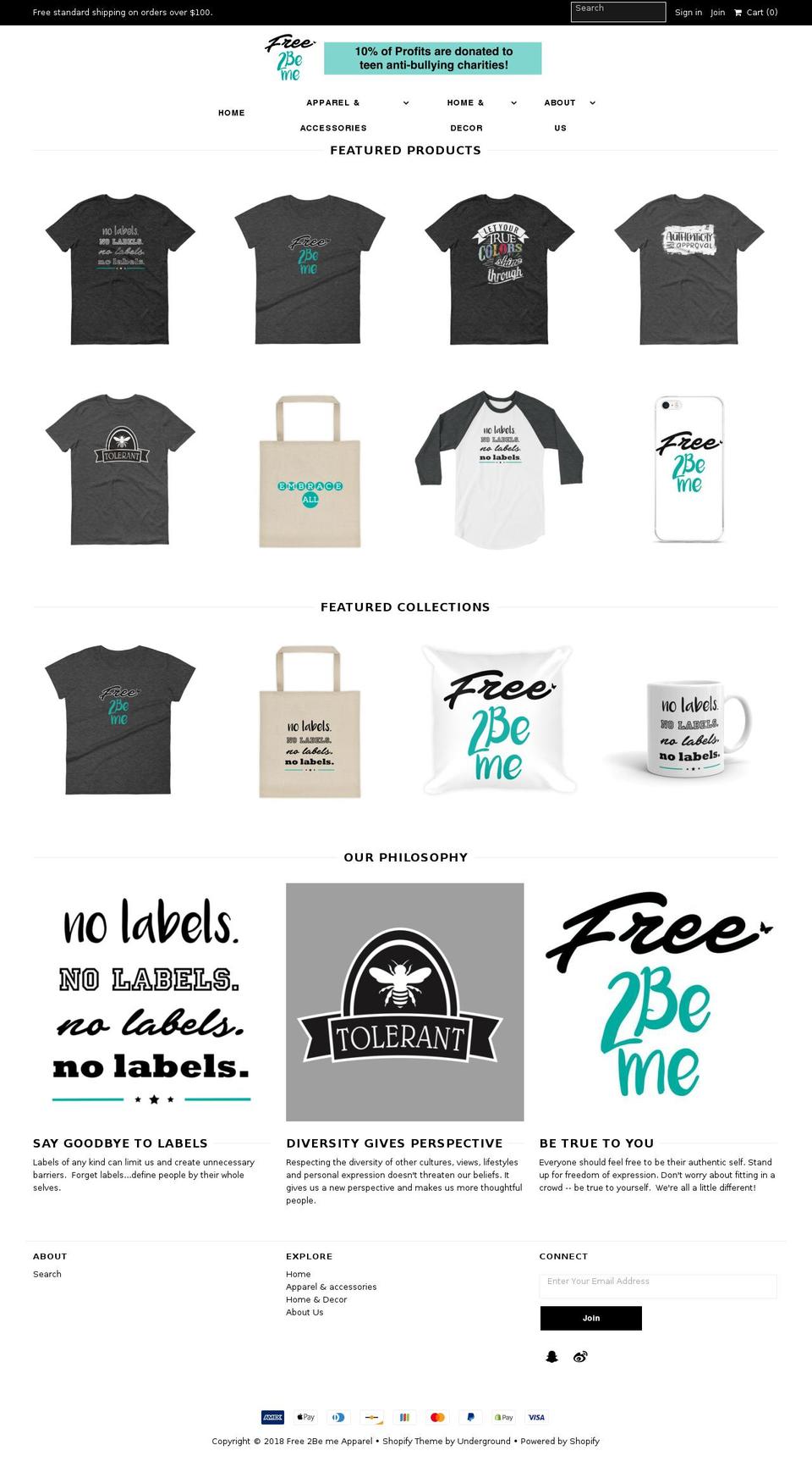 free2bemeapparel.com — Shopify storefront screenshot
