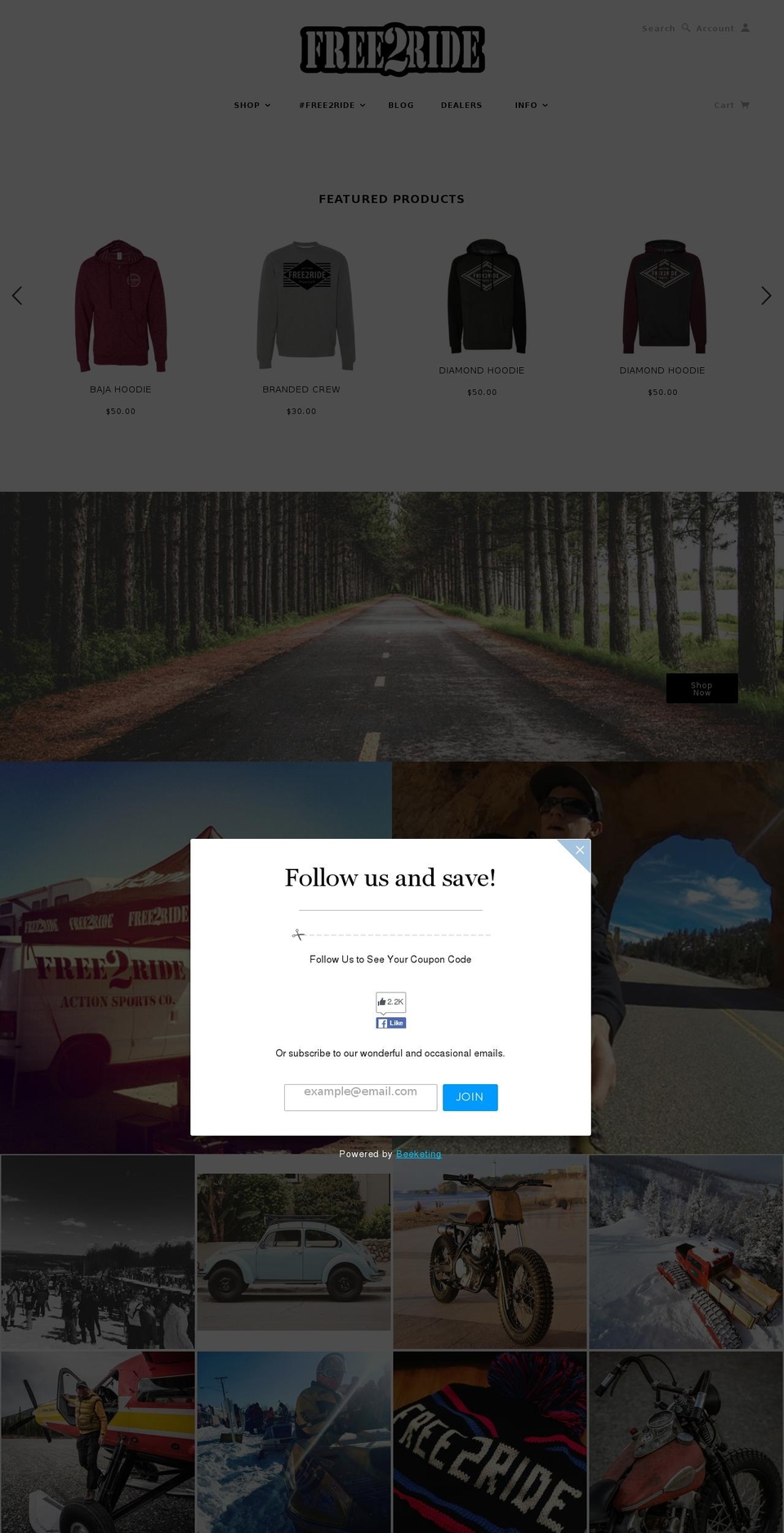 free2rideactionsports.com shopify website screenshot