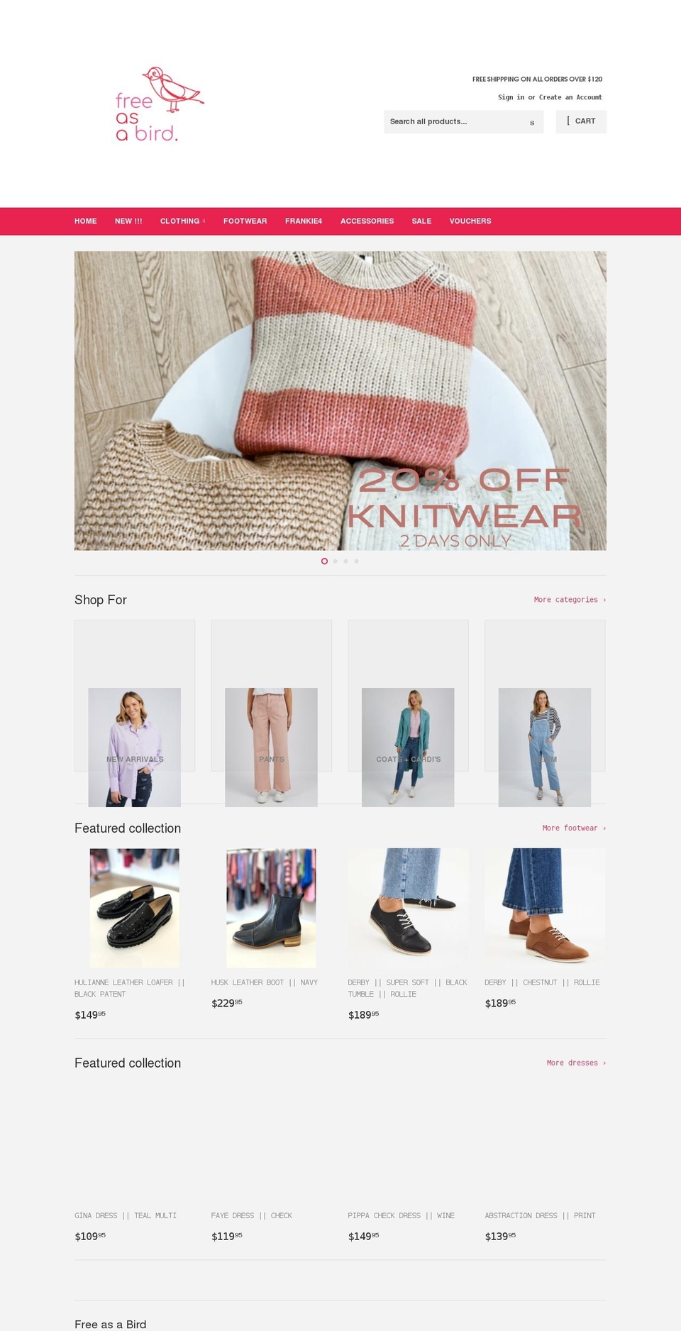 freeasabird.net.au shopify website screenshot
