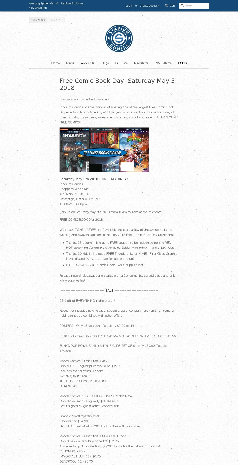 freecomicbookday.ca shopify website screenshot