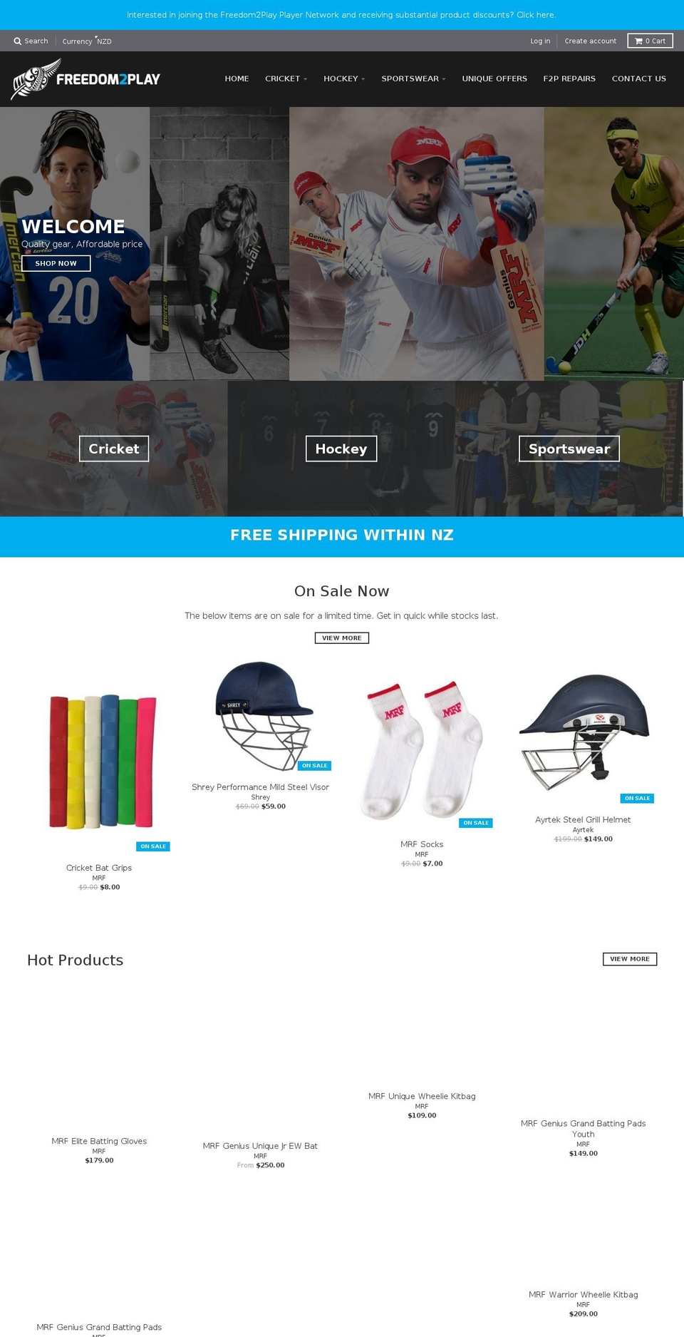 freedom2play.co.nz shopify website screenshot