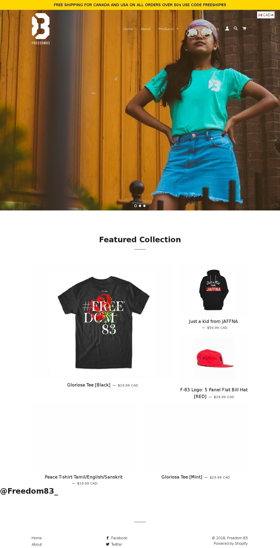 freedom83clothing.com — Shopify storefront screenshot