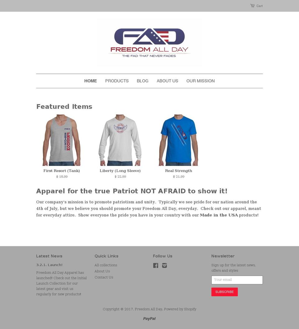 freedomalldayapparel.com shopify website screenshot