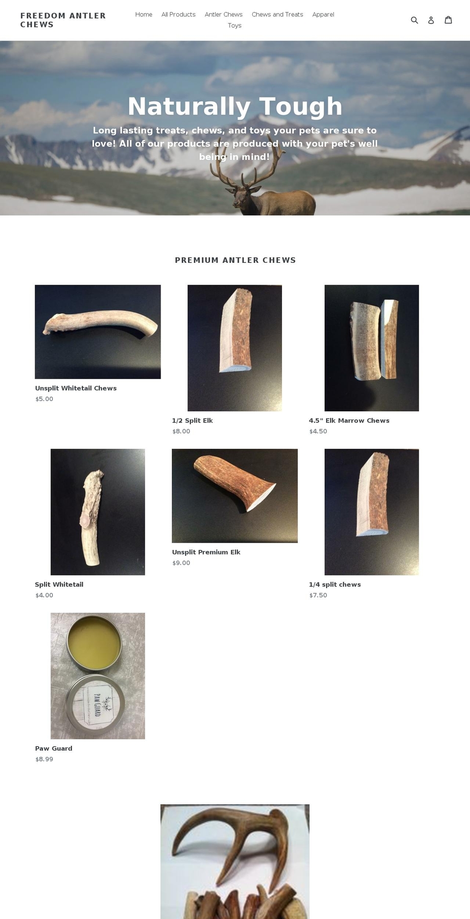 freedomantlerchews.com — Shopify storefront screenshot