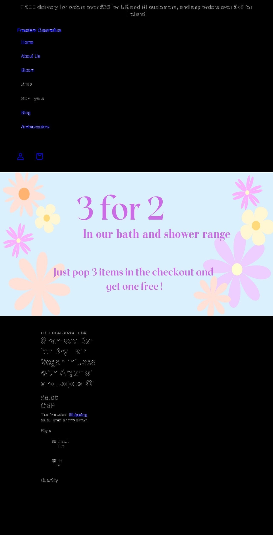 freedomcosmetics.co.uk shopify website screenshot