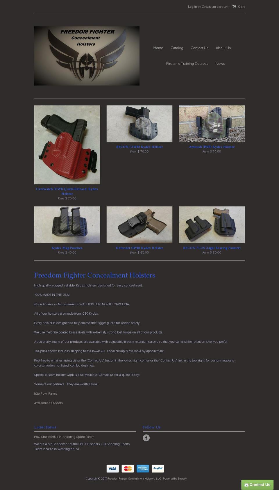 freedomfighterholsters.com shopify website screenshot