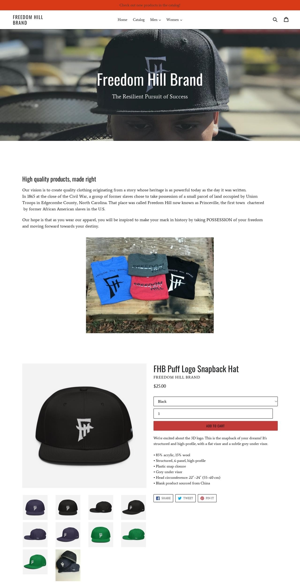 freedomhillbrand.com — Shopify storefront screenshot